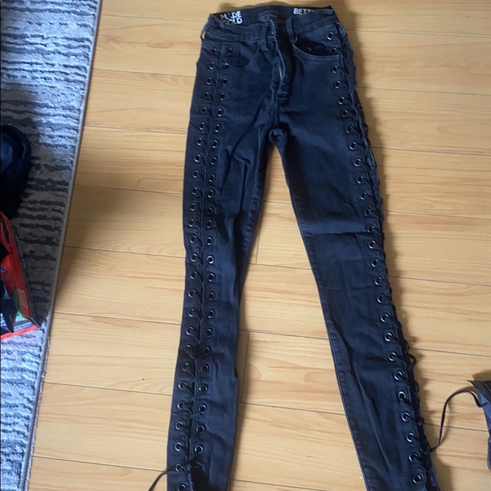Made gold lace up jeans
